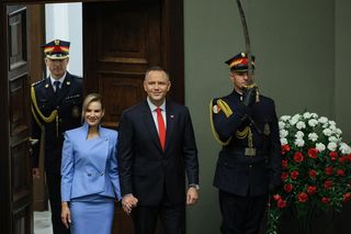 Marta Nawrocka cała na niebiesko zachwyciła w Sejmie  