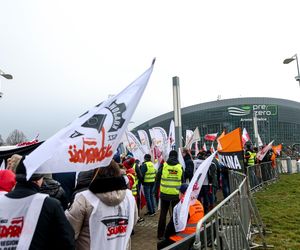 Konwencja KO w Gliwicach. Protest związkowców górniczych i hutniczych 