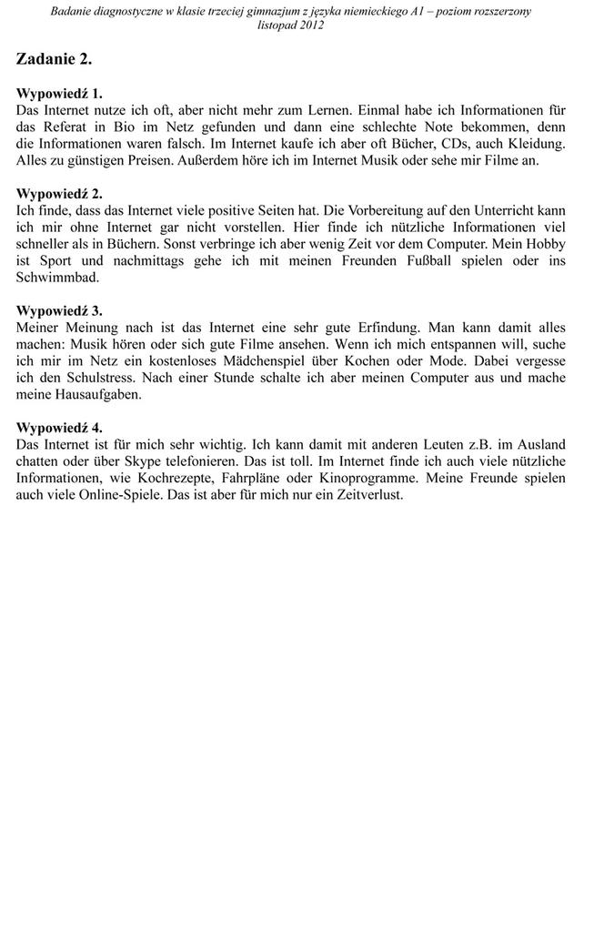 Próbny egzamin gimnazjalny 2013 - język niemiecki poziom rozszerzony