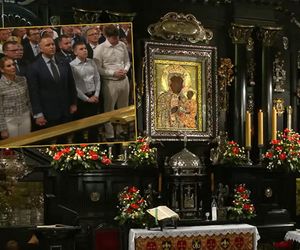 Rodzina Nawrockich na apelu jasnogórskim w Częstochowie. Modlili się przed zaprzysiężeniem 