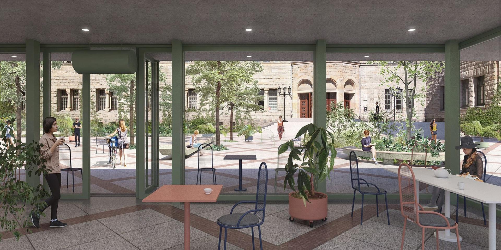 Zielony dziedziniec przed Zamkiem Cesarskim w Poznaniu