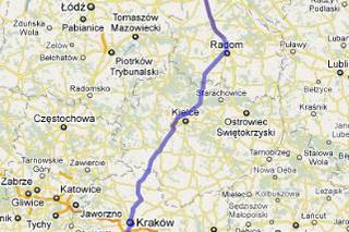 Trasa E77 Warszawa-Zakopane - mapka