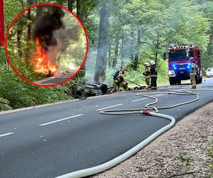 Dachował ,jego auto stanęło w ogniu. Nikt nie zdołał mu już pomóc