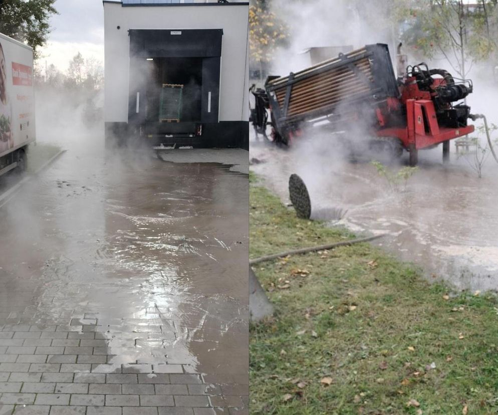 Uszkodzony rurociąg w Krakowie. Na Zabłociu wciąż trwają prace naprawcze