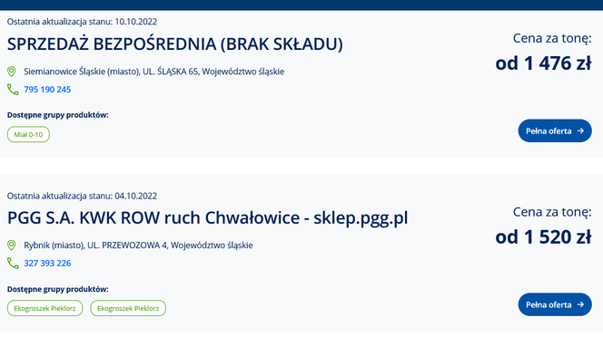 Ceny węgla ze strony cieplo.gov.pl