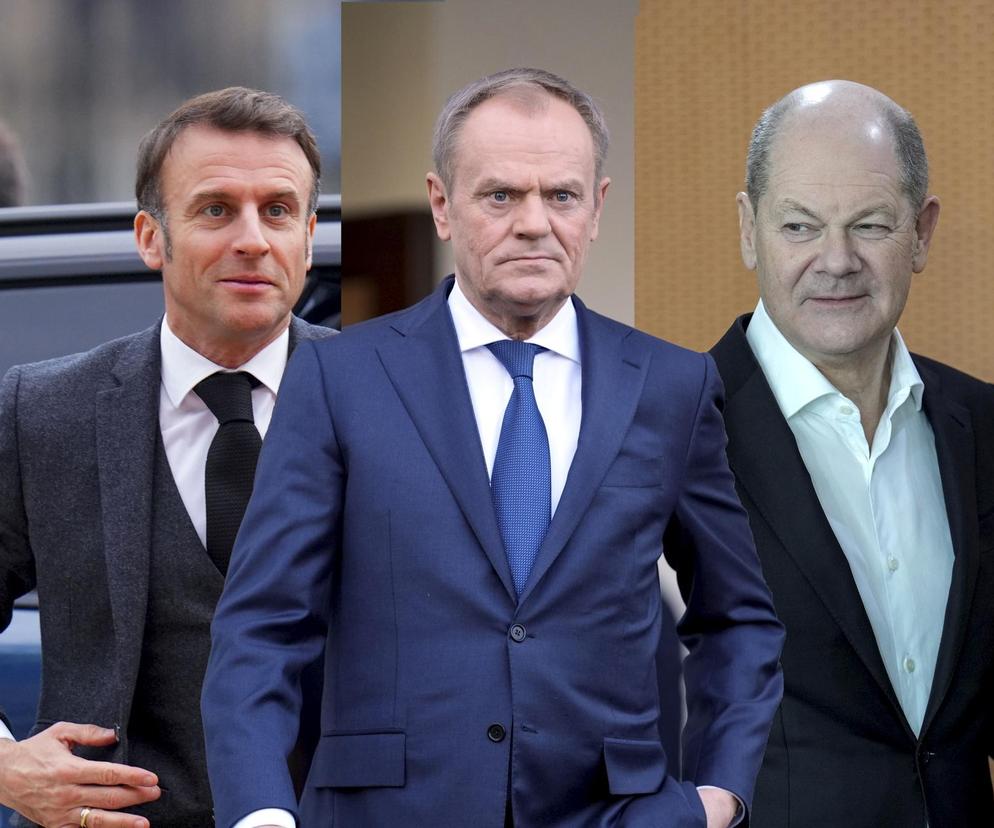 Emmanuel Macron , Donald Tusk, Olaf Scholz 
