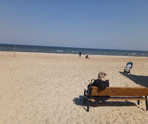 Mieszkańcy korzystają ze słonecznej pogody. Na plaży w Jelitkowie widać już pierwszych spacerowiczów!