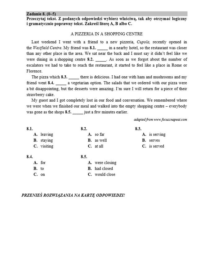 próbna matura z angieslkiego ARKUSZE