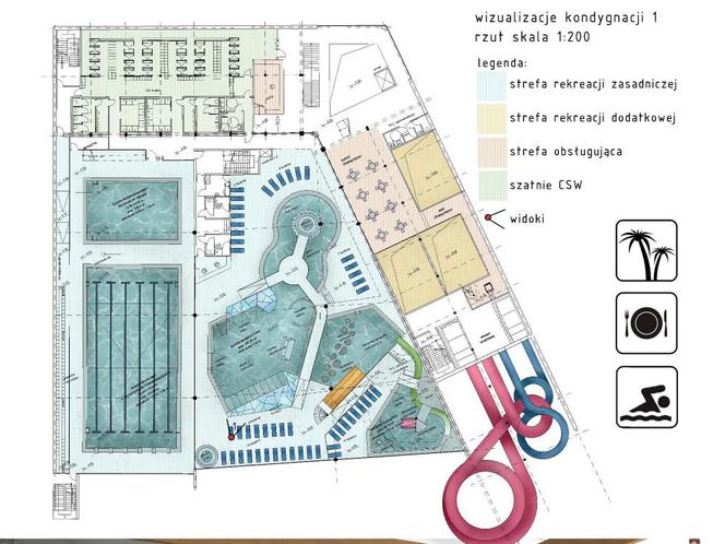 Rzut aquaparku, który powstanie w Chełmie. Autorami projektu są architekci z pracowni Schick & Partner Architekci