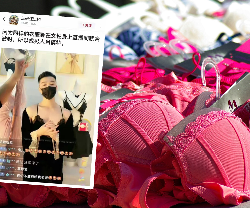 Takie rzeczy tylko w Chinach. Mężczyźni reklamują damską bieliznę w sieci