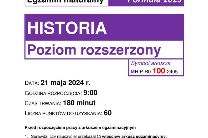 Matura 2024. Historia rozszerzona. ARKUSZE CKE nowa formuła 2023