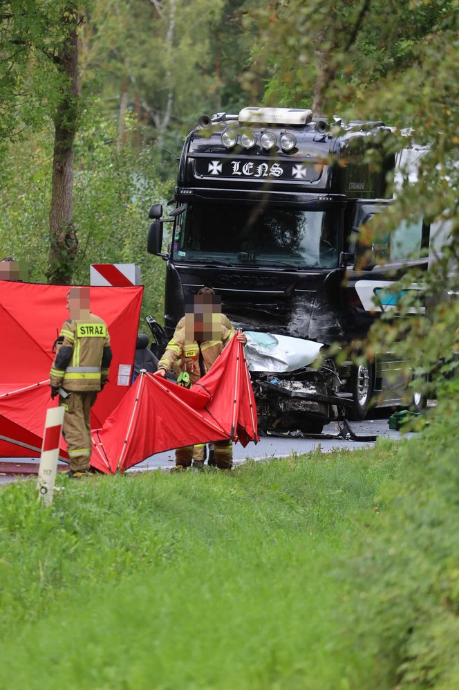 Samochód ciężarowy zderzył się z osobowym autem. Cztery osoby zginęły. Droga zablokowana