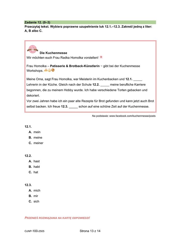 Egzamin ósmoklasisty niemiecki 2025 - arkusz CKE 15.05.2025