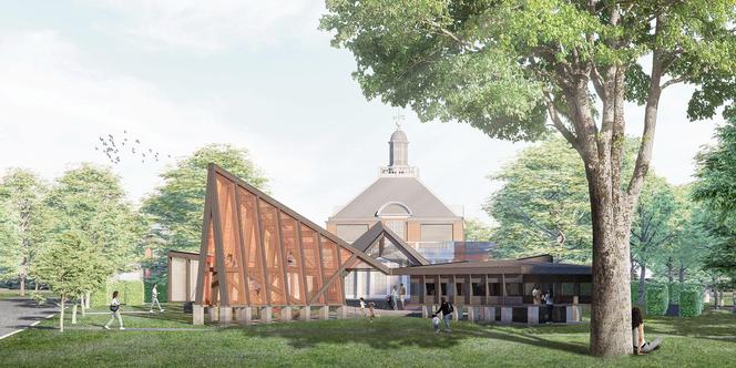 Serpentine Pavilion 2024 designed by Minsuk Cho, Mass Studies. Design render, exterior view.