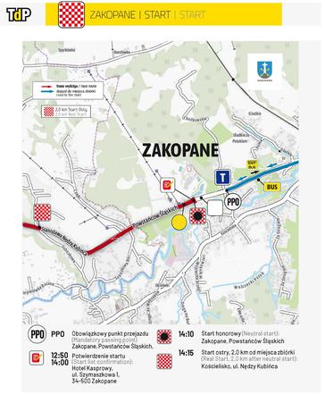 Mapa startu 5 etapu Zakopane - Kraków Tour de Pologne