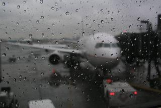 samolot, deszcz, lotnisko, burza
