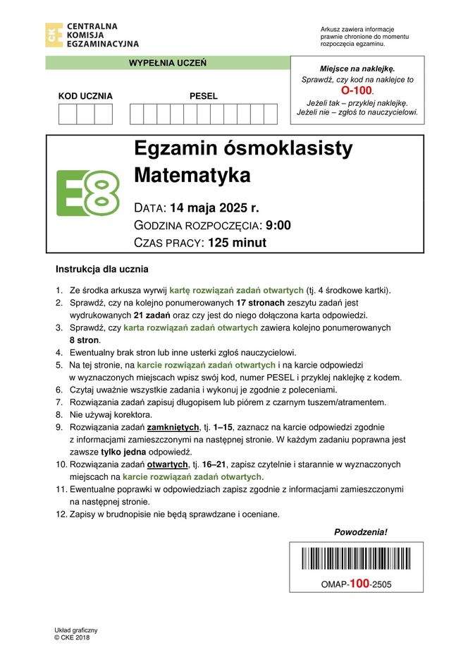 Egzamin ósmoklasisty 2025 - matematyka