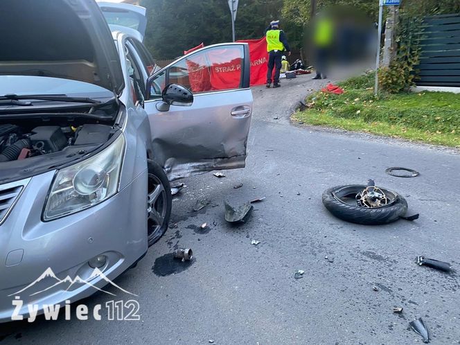 Wypadek z udziałem motocyklisty w powiecie żywieckim