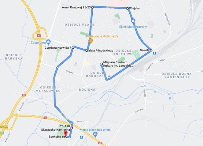 Mapa przejazdu parady