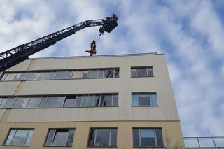 Uwaga, mikołaje na wysokościach! Bydgoscy strażacy i policjanci zrobili niesamowitą frajdę małym pacjentom [ZDJĘCIA]