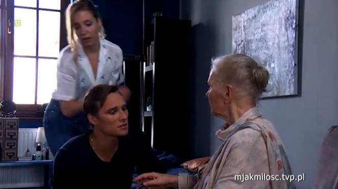 M jak miłość. Aga (Ina Sobala), Olek (Maurycy Popiel), Olga (Anna Milewska)