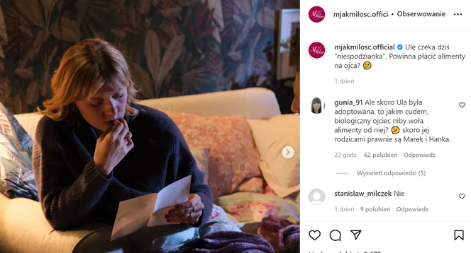 M jak miłość. Komentarze widzów w poście na Instagramie 