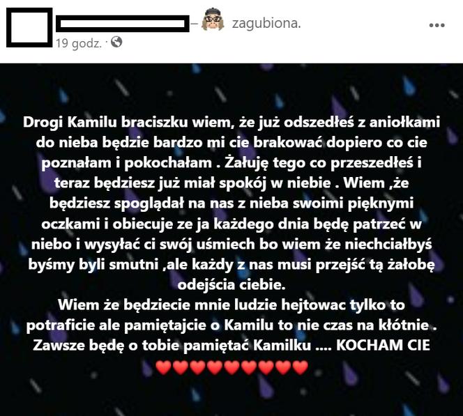 Siostra pożegnała się z Kamilkiem. Jej słowa poruszają do głębi