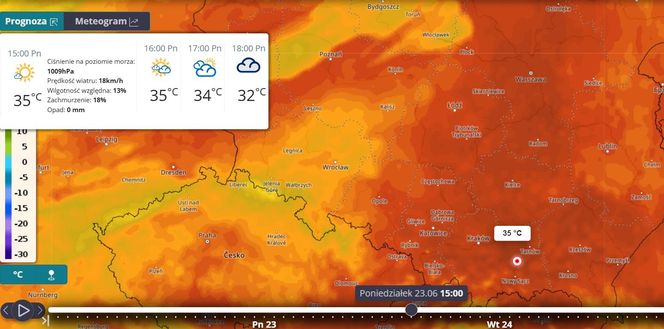 Prognoza godzinowa od IMGW. 35 stopni w Małopolsce