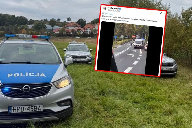 Nieudana blokada policji pod Jelenią Górą. Kierowca fiata ducato pojechał dalej [ZDJĘCIA]