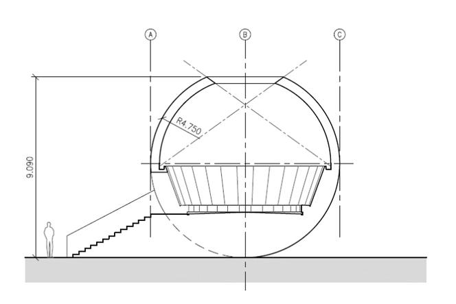 Skyspace - projekt, przekrój