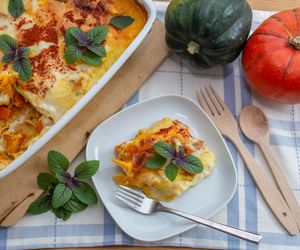 Najlepsza lasagne na jesień. Dynia, gorgonzola i chrupiące orzechy
