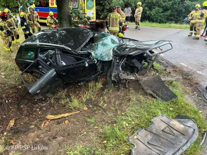 Powiat łukowski: Audi roztrzaskało się na drzewie
