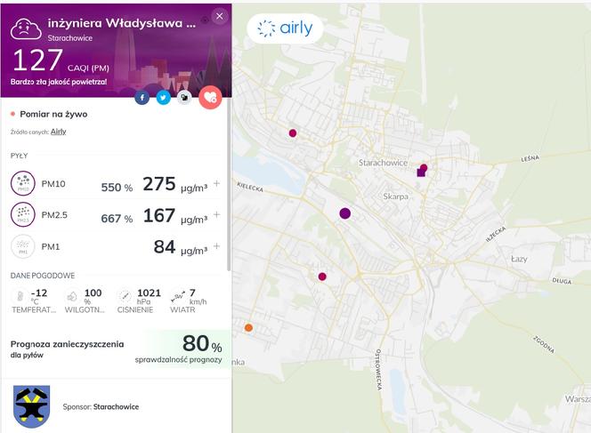 Fatalna jakość powietrza w Starachowicach 18.01.2021
