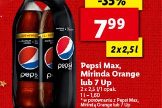 Pepsi Max , Mirinda Orange lub 7 Up - 7,99 zł/ 2x2,5 l  
