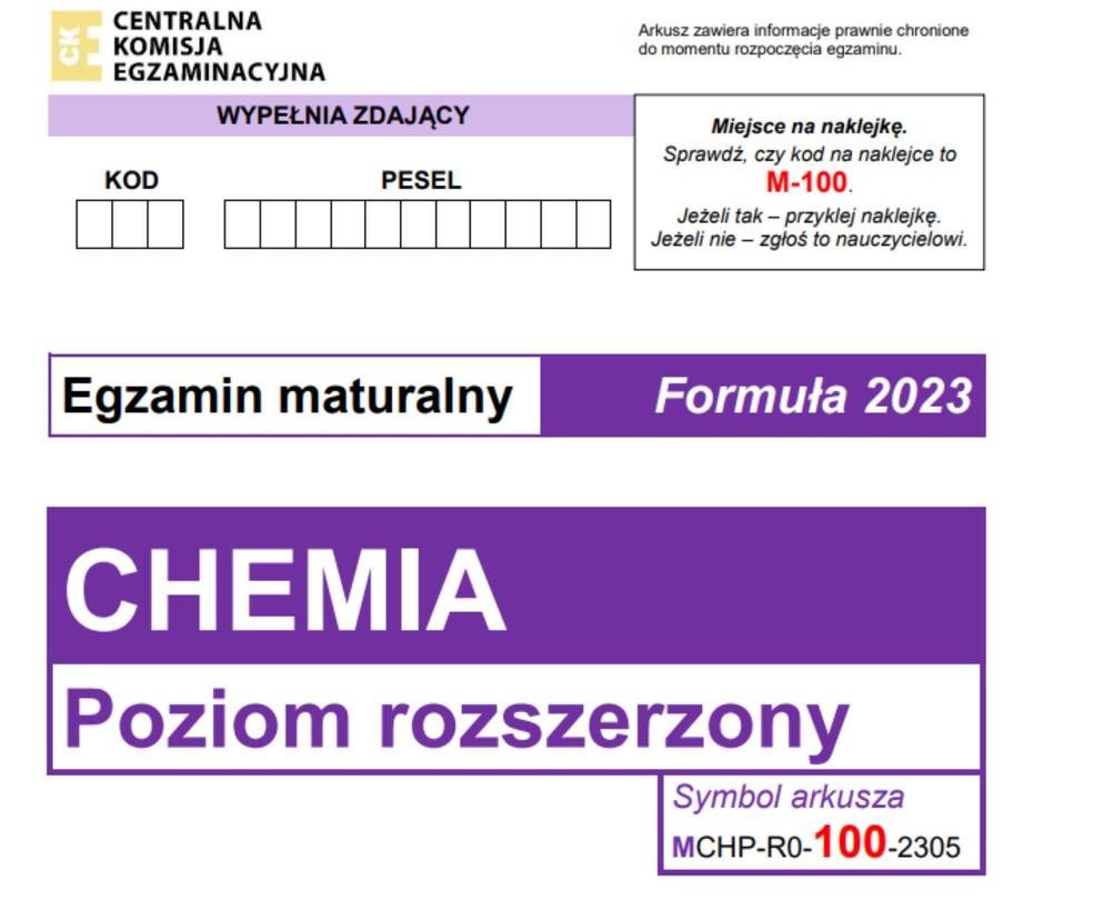 Matura chemia rozszerzona 2024 - ARKUSZE CKE, ODPOWIEDZI, ZADANIA, PDF [2023, 2015]