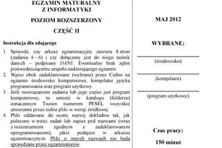 Matura 2012 - informatyka, poziom rozszerzony