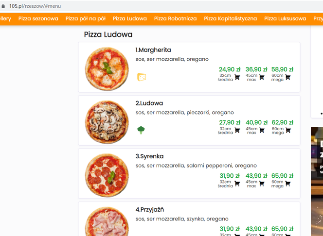 Pizzeria 105 - ceny 2023
