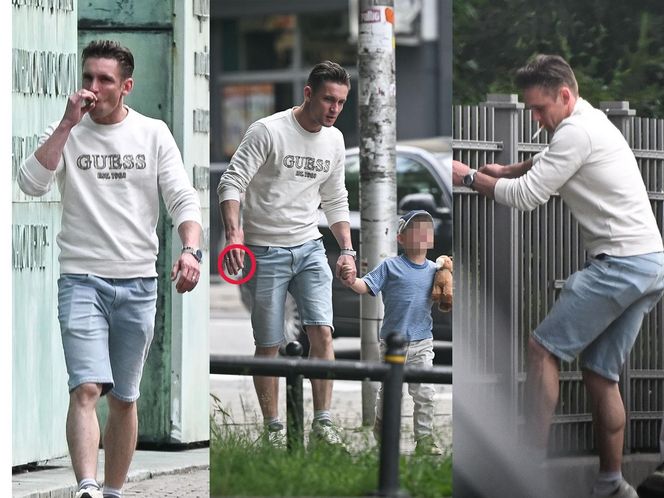 Filip Gurłacz na spacerze z żoną i synem. Nie zwalczył nałogu 