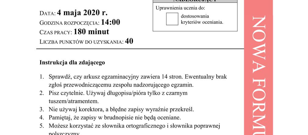 Matura 2020 ARKUSZE CKE z języka polskiego POZIOM ROZSZERZONY [8.06.2020