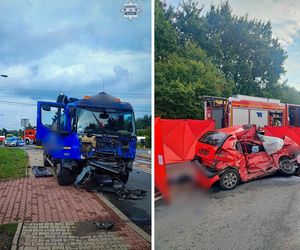 Tragedia na Śląsku. 27-latek zginął w zmiażdżonym aucie. Wbił się w ciężarówkę