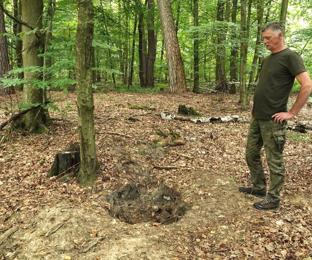 Młocarnia zakopana w ziemi.