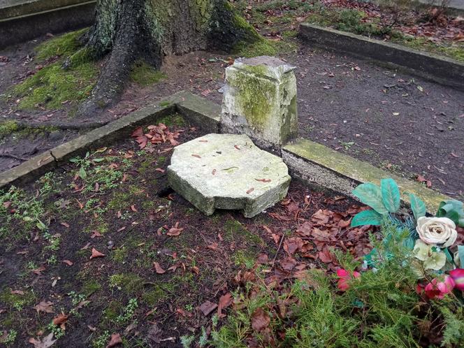 Zniszczone nagrobki na cmentarzu wojennym w Grudziądzu