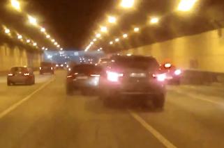 Kretyński wyścig w tunelu BMW i Audi zakończony kraksą - WIDEO