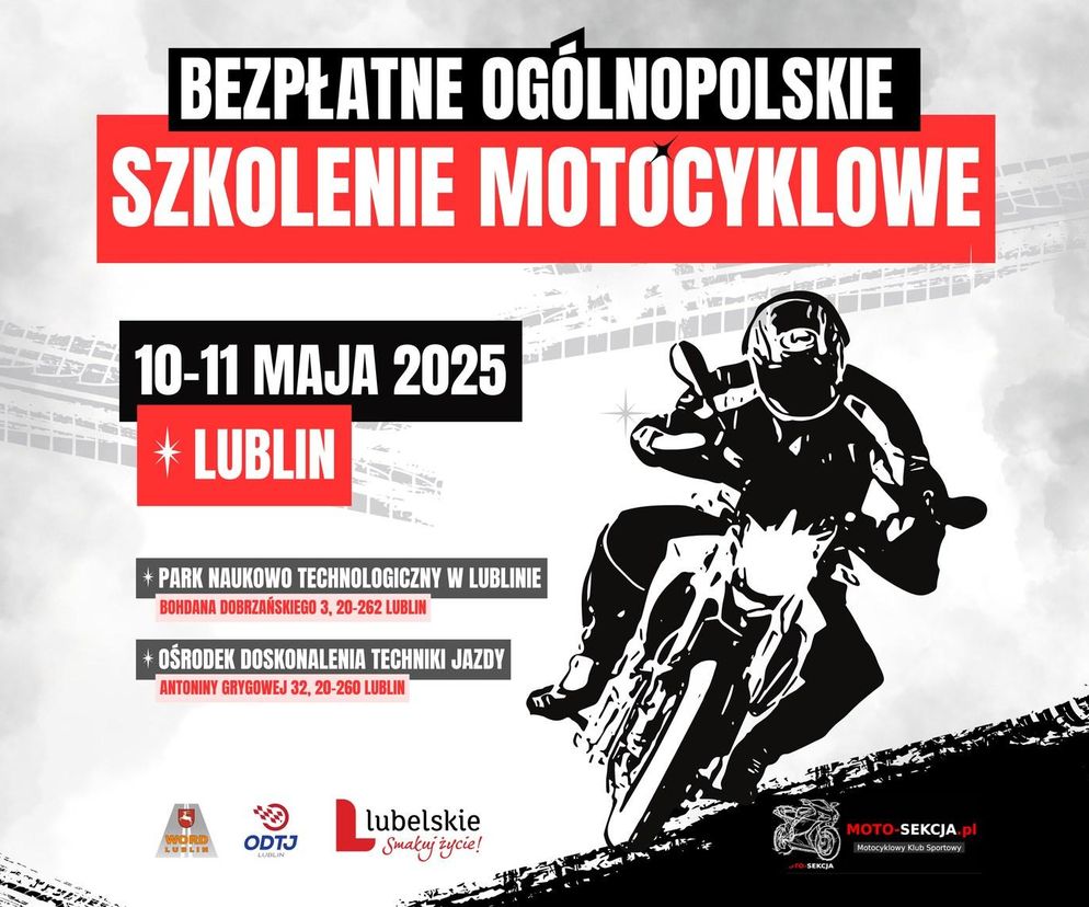 Plakat zapowiadający szkolenie motocyklowe