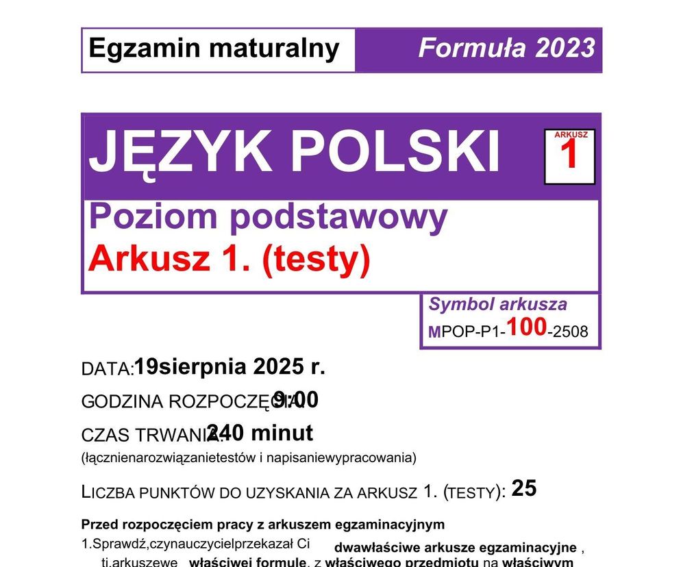 Maura poprawkowa 2025 FORMUŁA 2023