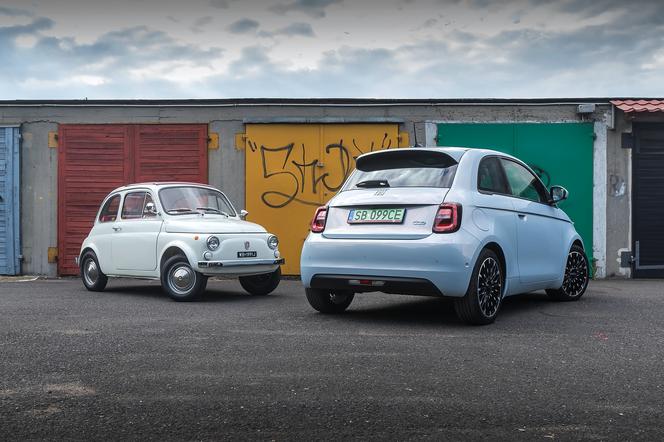 Elektryczny Fiat 500e i klasyczny Fiat 500