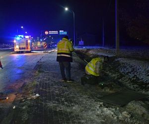 Tychy: Kompletnie pijany kierowca BMW skosił znaki drogowe i latarnię, a potem dachował