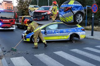 Kraksa osobowego nissana z radiowozem. Kobieta trafiła do szpitala