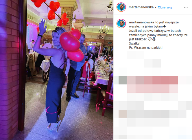 Marta Manowska na weselu Bogusi i Krzysia z "Rolnik szuka żony"