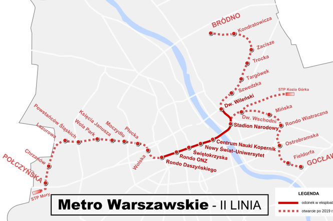 Mapa II linii warszawskiego metra